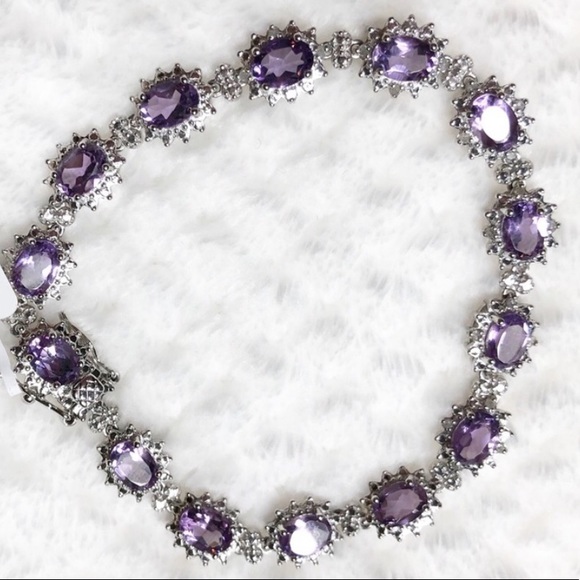 Amethyst & Diamond Sterling Silver Bracelet - Picture 1 of 12
